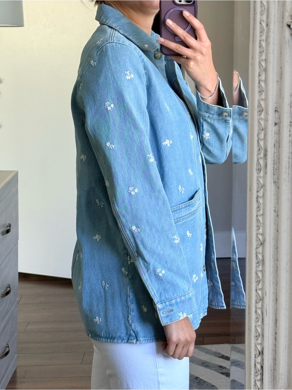 Sézane Will Forever Jacket in Light Blue Floral Denim - Size S - Picture 2 of 7